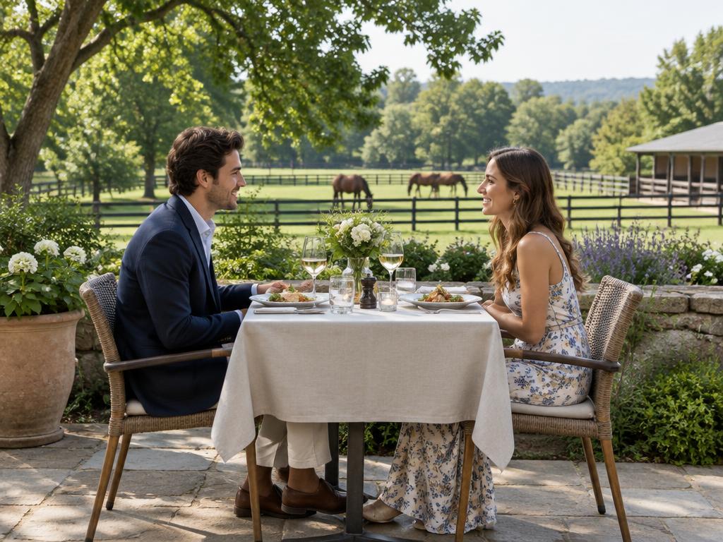 Couple à une table en plein air (illustration)